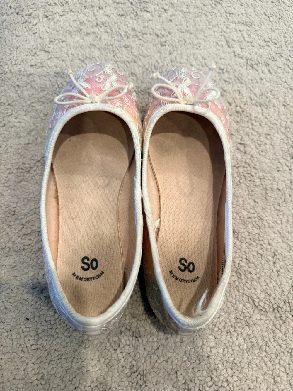SO Pink Lace Ombre Ballet Flats with White Trim